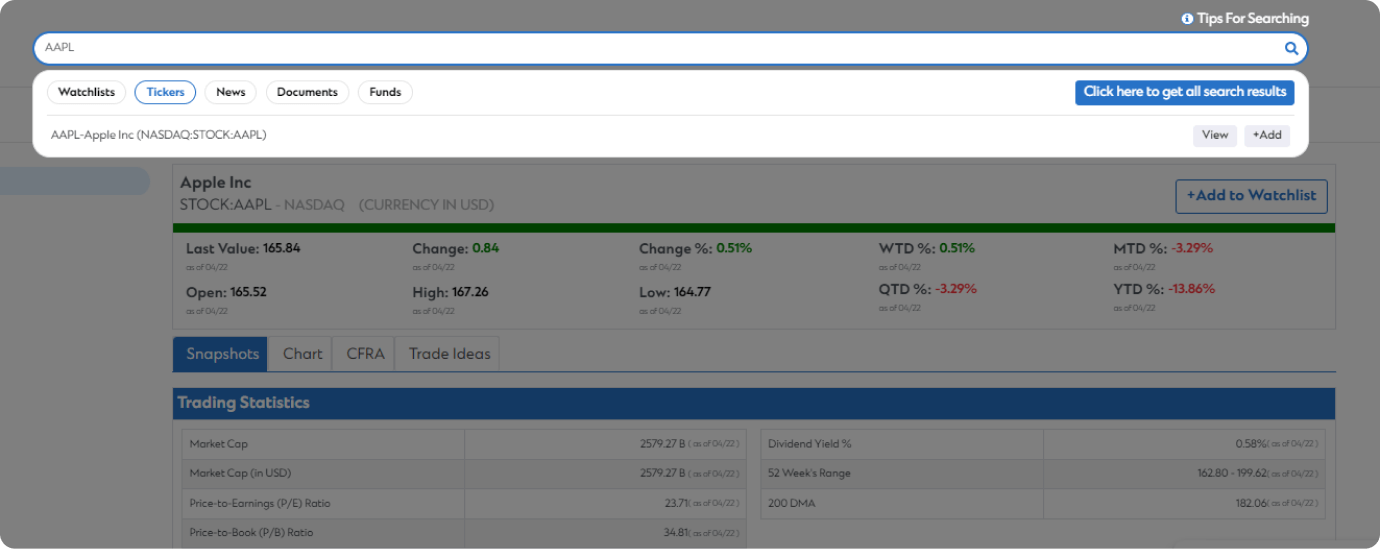 Global Search Tool for Securities